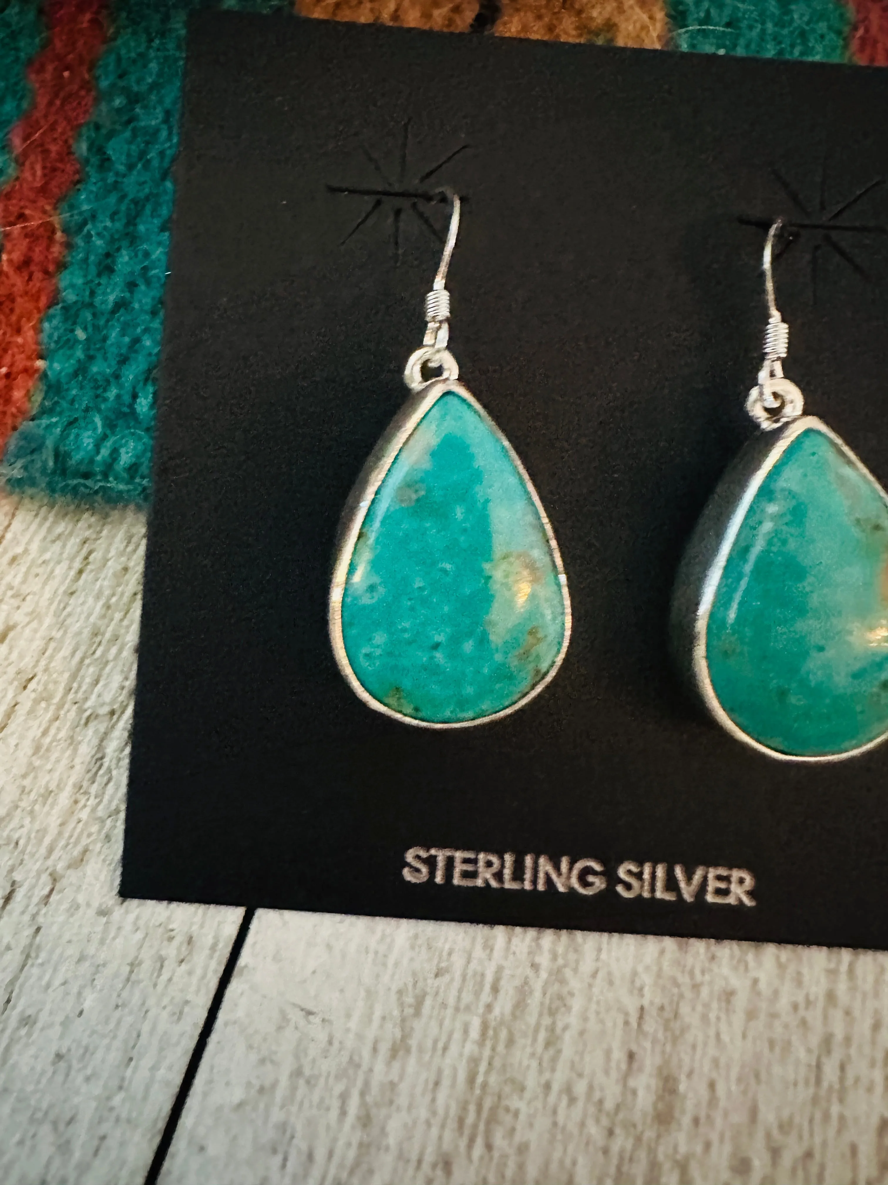 Navajo Turquoise & Sterling Silver Dangle Earrings Signed