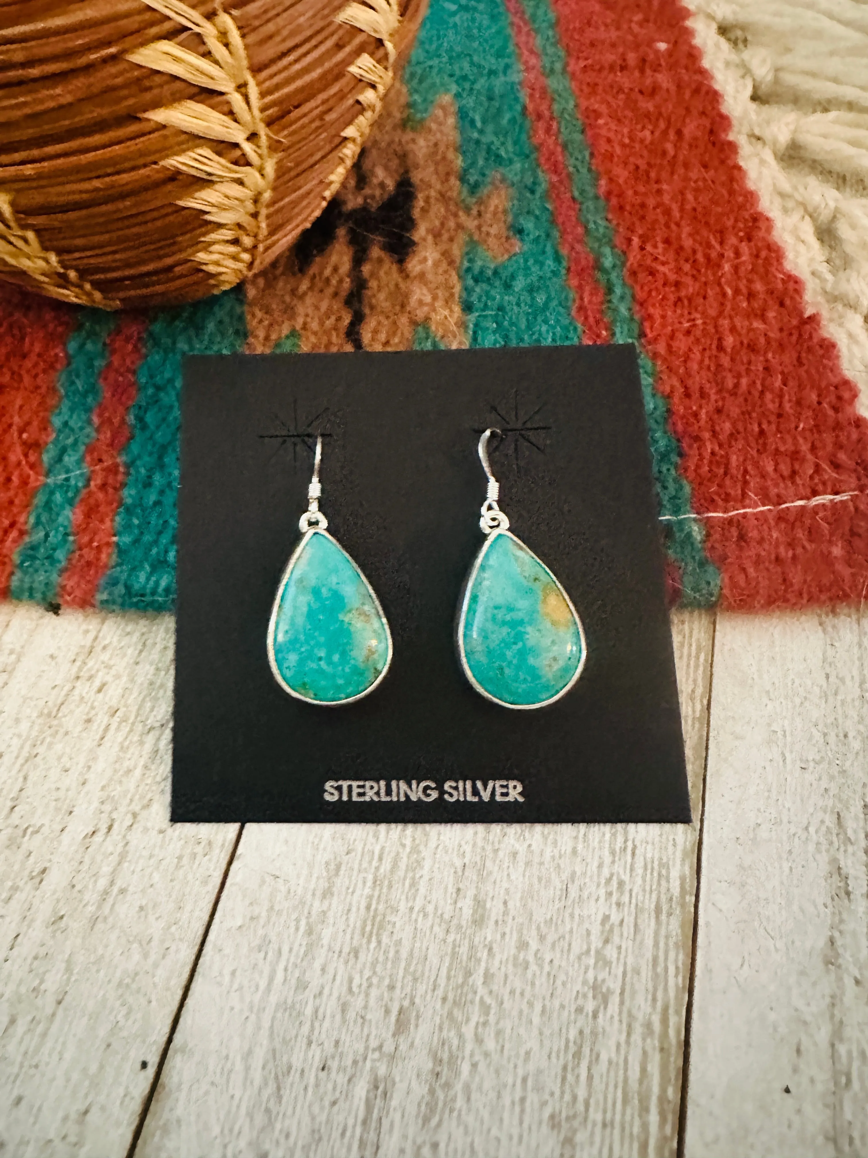 Navajo Turquoise & Sterling Silver Dangle Earrings Signed