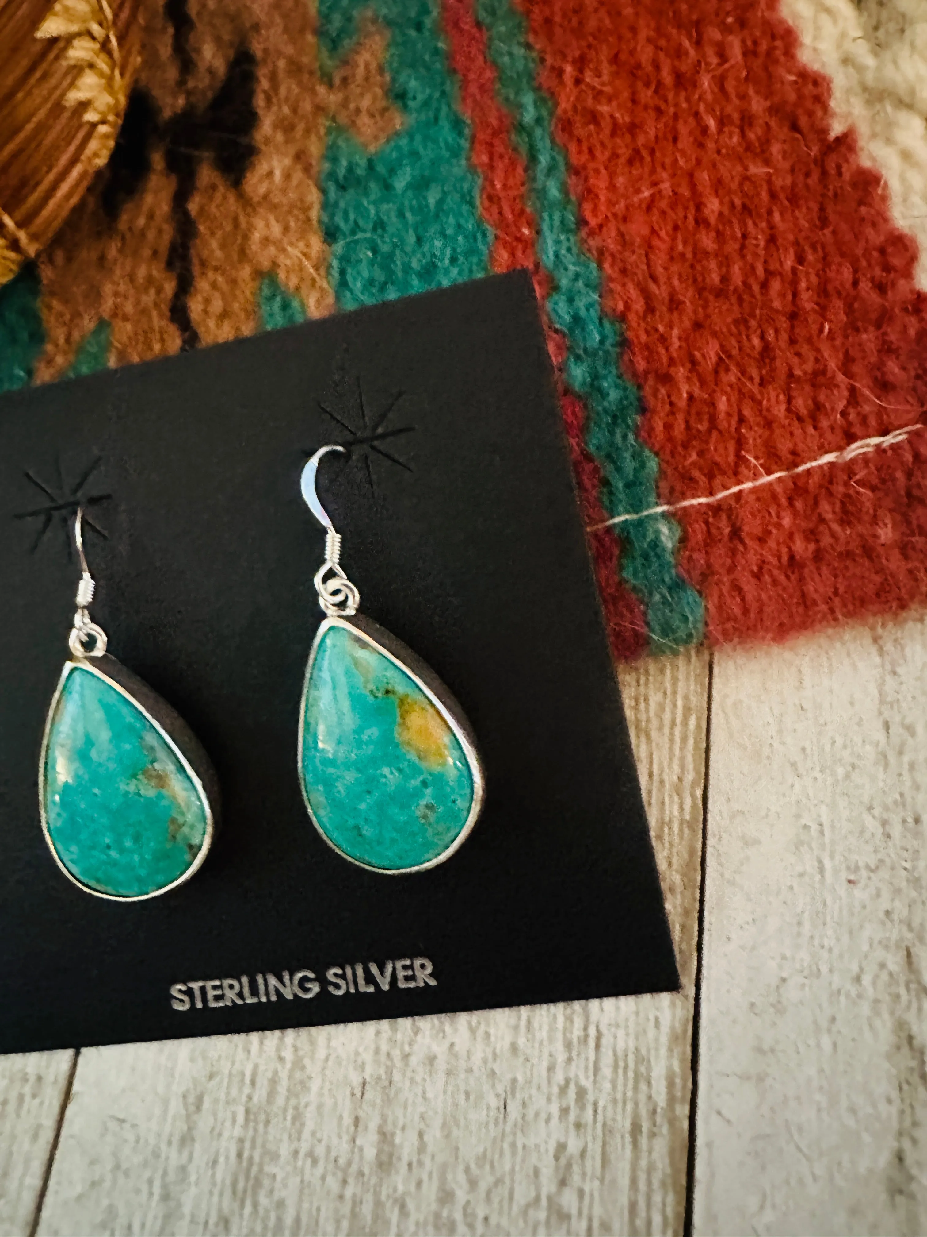 Navajo Turquoise & Sterling Silver Dangle Earrings Signed