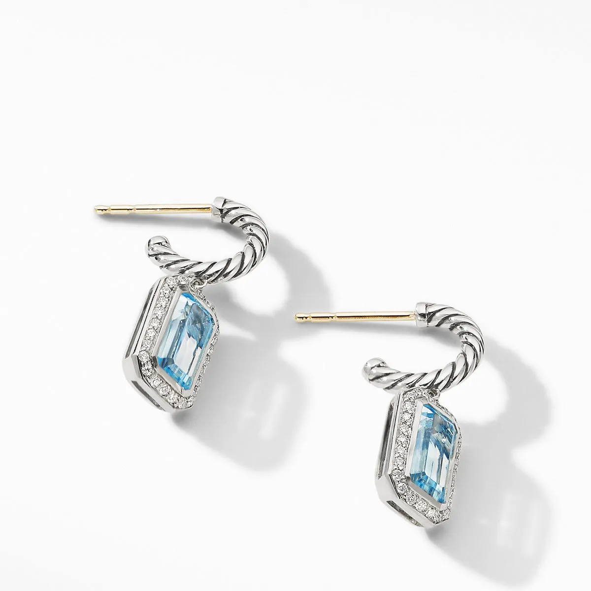 Novella Drop Earrings with Blue Topaz and Pave Diamonds