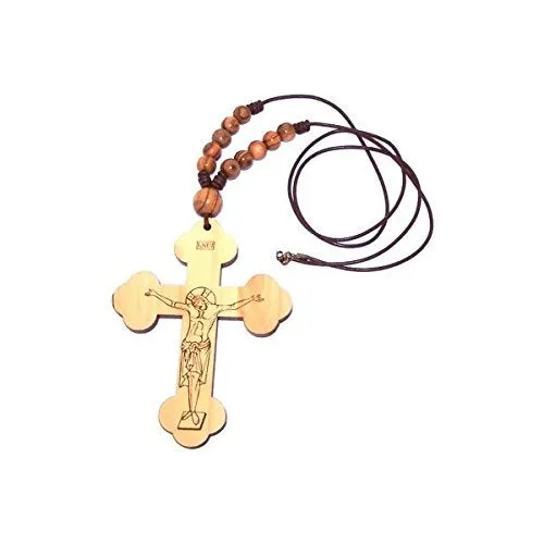 Olive wood Jerusalem Cross Laser Pendant (8cm or 3.15" long)