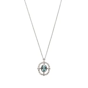 Oval Aquamarine & Diamond 14K White Gold Pendant Necklace