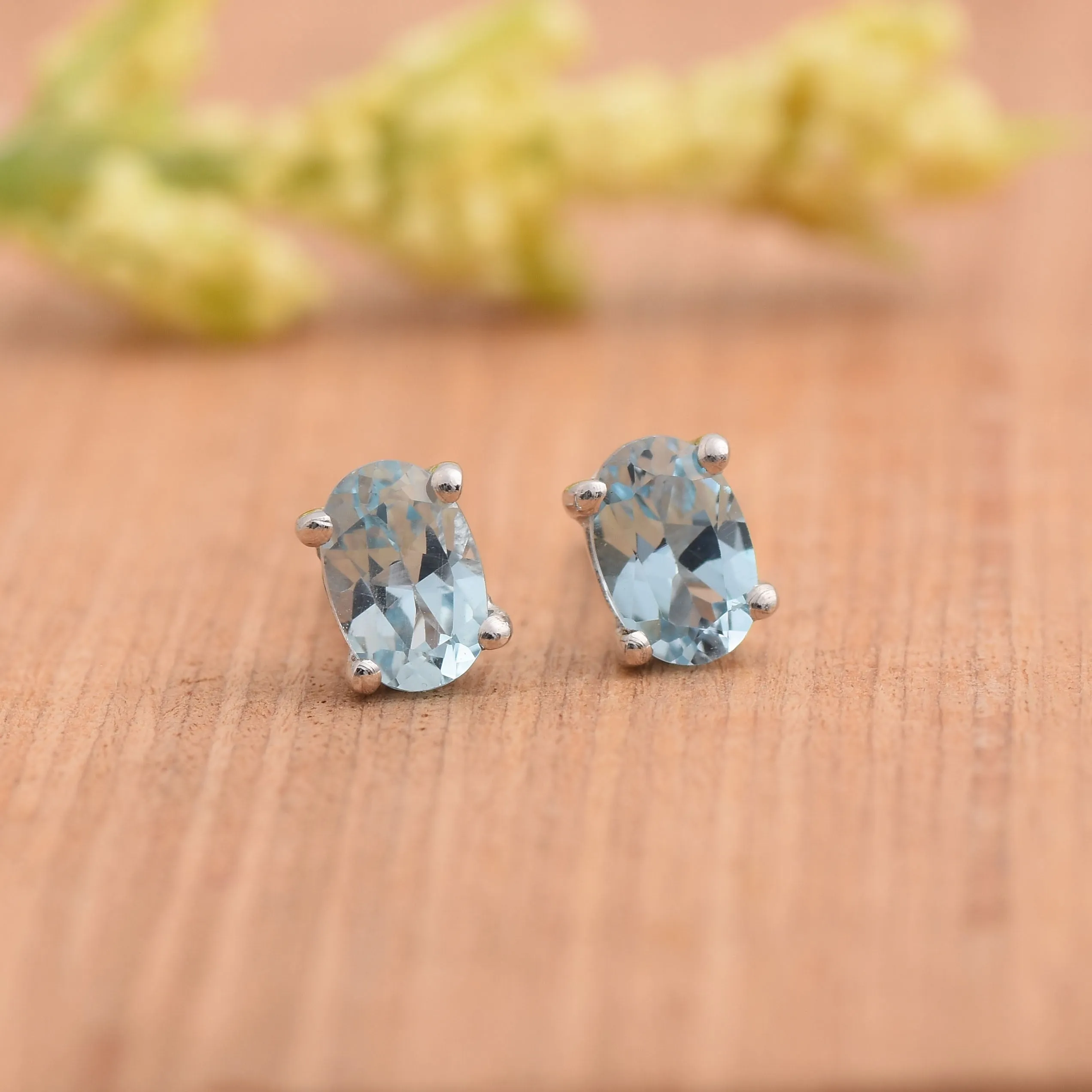 Oval Swiss Blue Topaz Stud Earrings