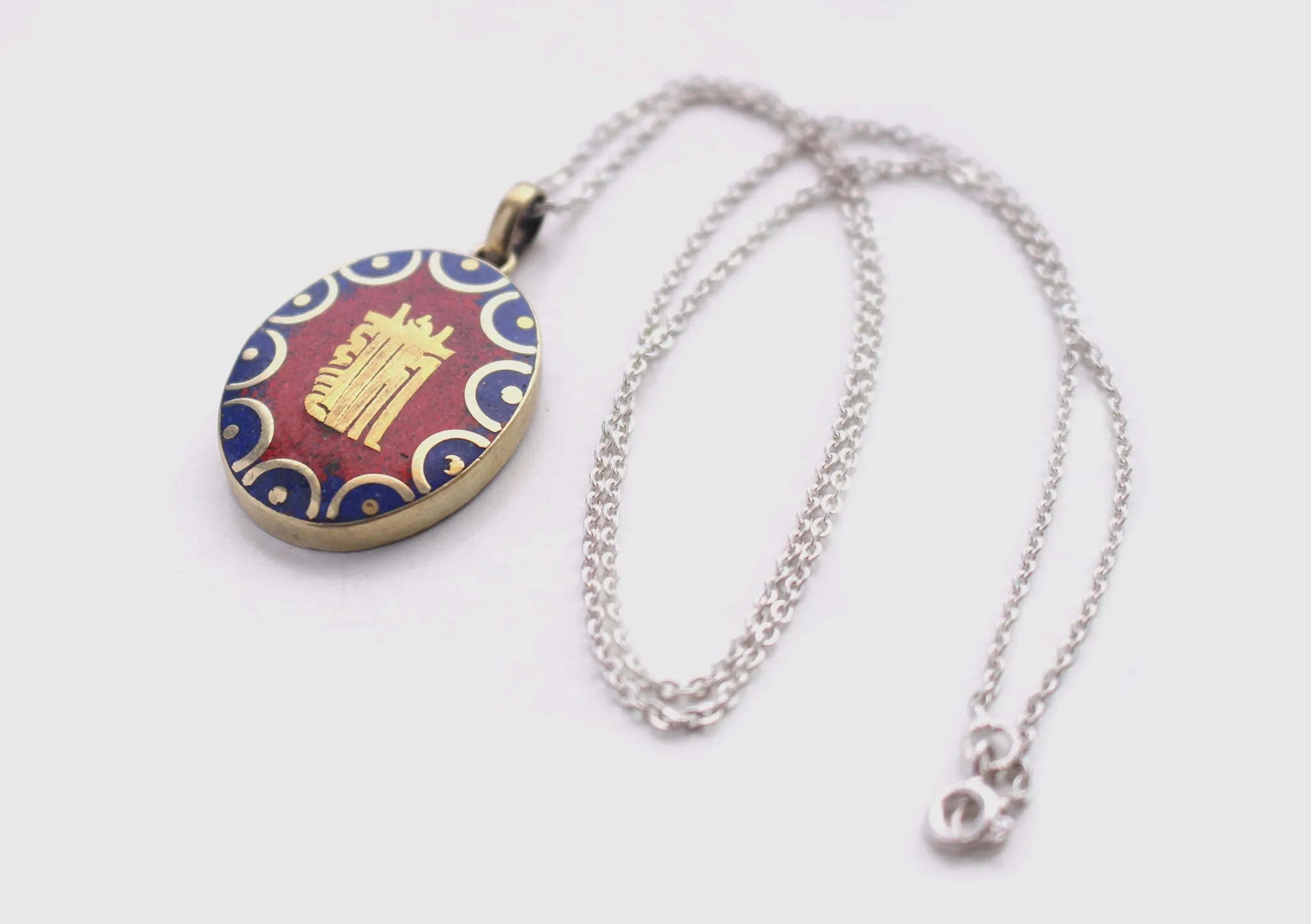 Oval Tibetan Kalachakra, Om and Buddha Eyes Pendant