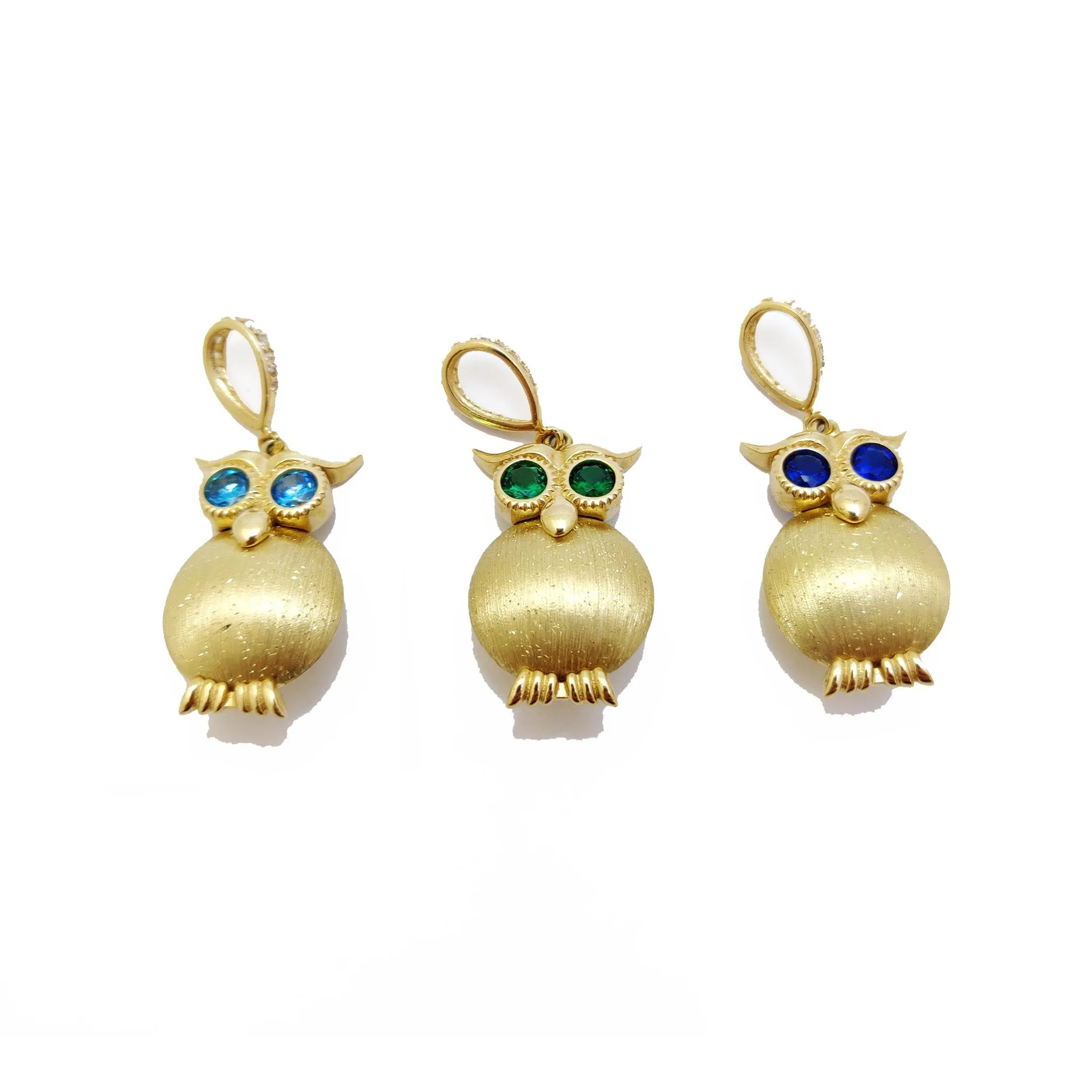 Owl 3D with Birthstone Chart CZ Pendant (14K).