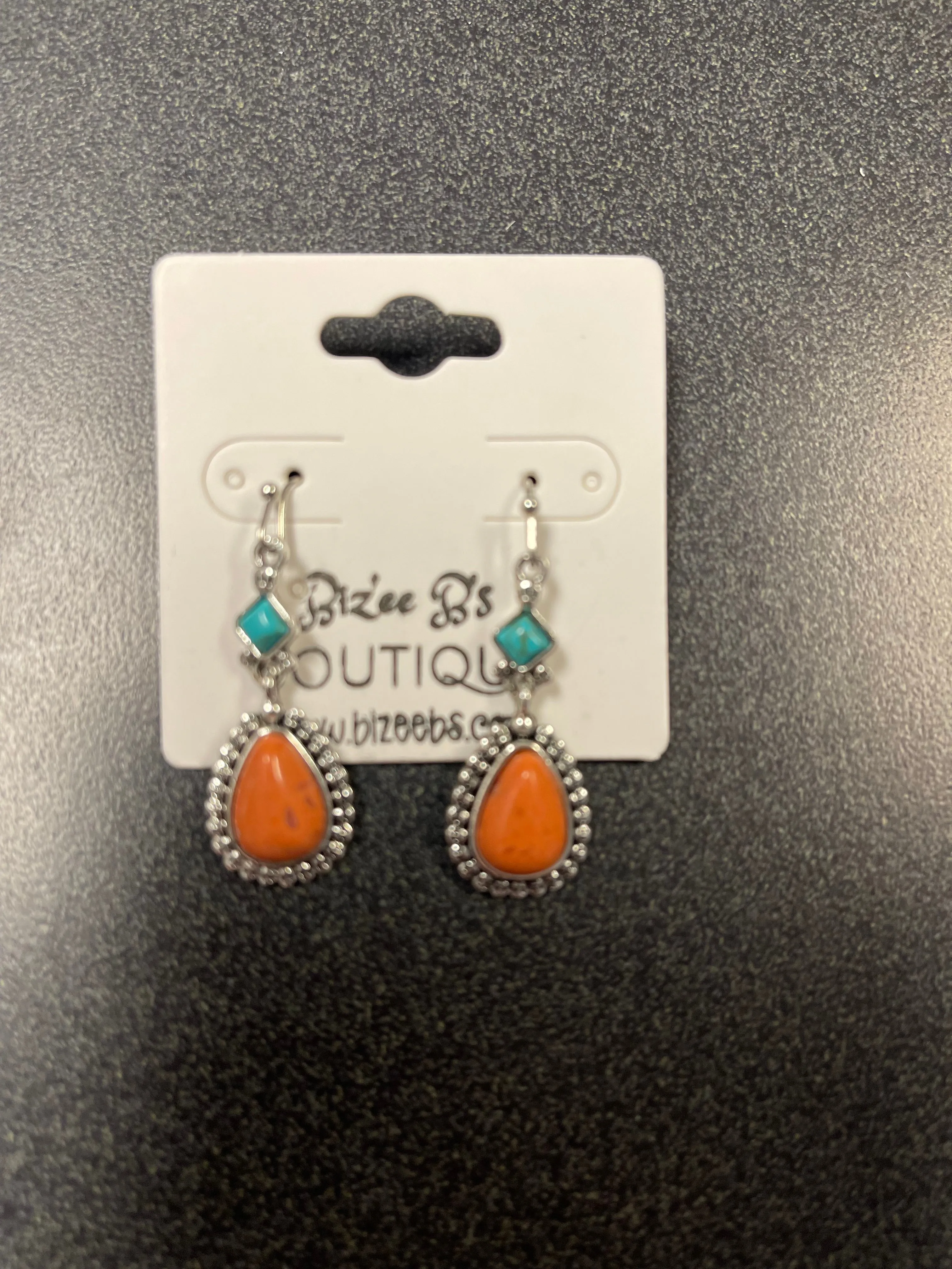 Peach & Turquoise Stone Dangle Earrings