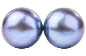 Peacock Blue Freshwater Pearl Stud Earrings Sterling Silver 12mm