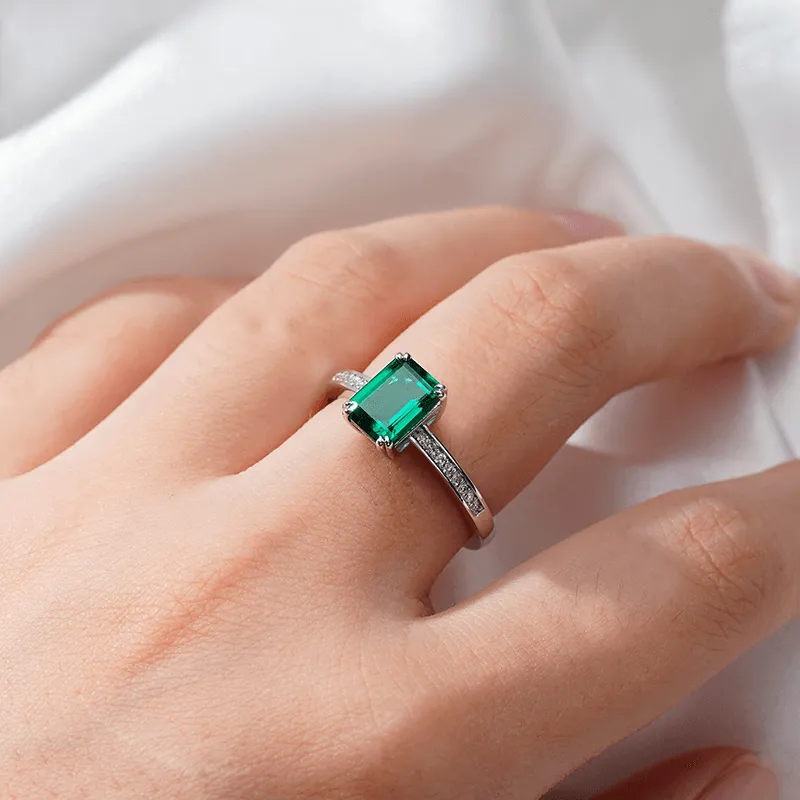 Petite Micropavé Emerald-Cut Emerald Ring