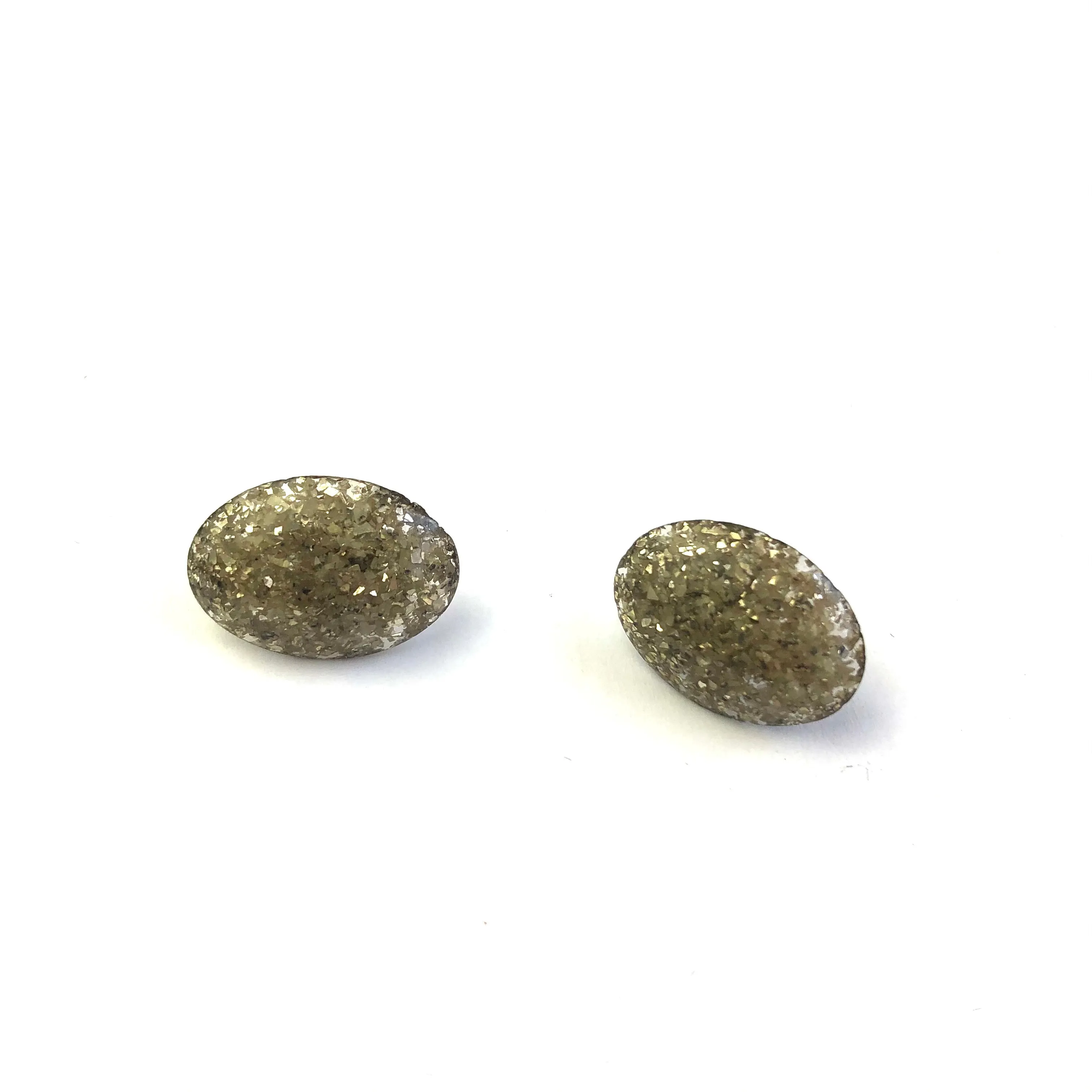 Pewter Silver Glitter Oval Button Studs