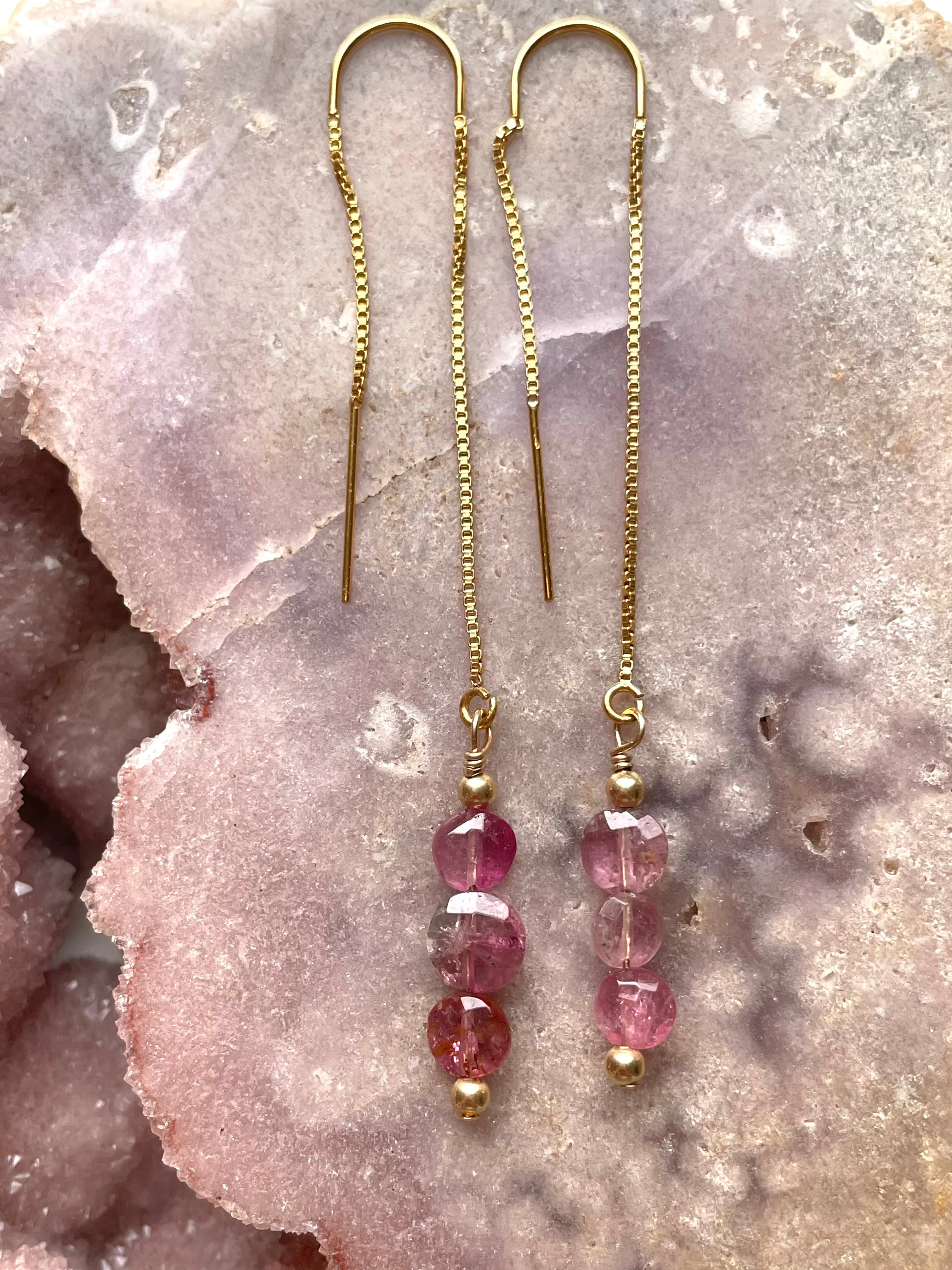 Pink Tourmaline Gemstone Threaders 14kt Gold Filled