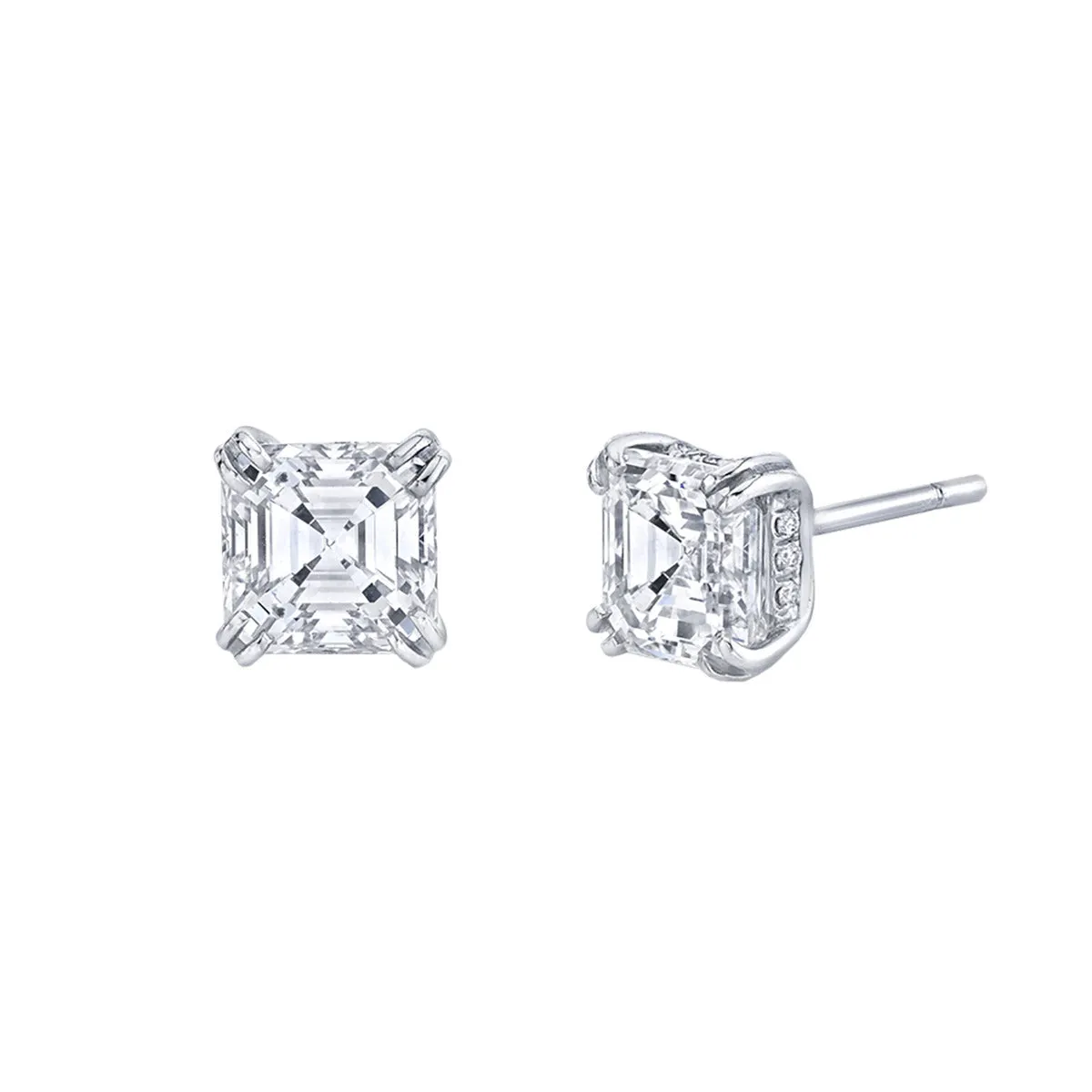 Platinum Asscher Cut Diamond Stud Earrings