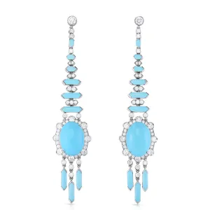 Platinum Turquoise and Diamond Drop Earrings