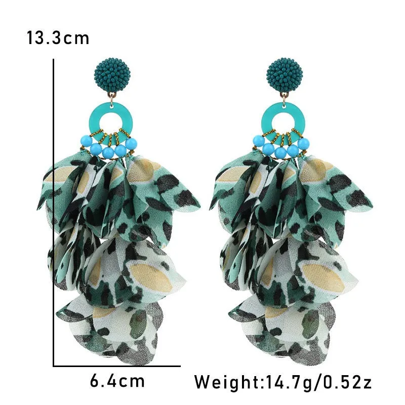 Pre Order:  Fabric Petals Dangling Beaded Earrings