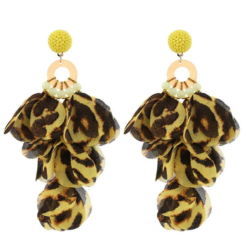 Pre Order:  Fabric Petals Dangling Beaded Earrings