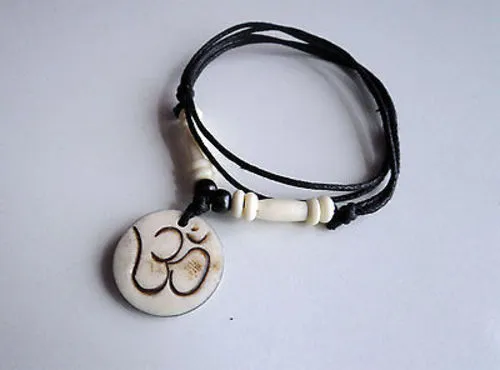 Religious Hindu OM Bone Pendant Necklace