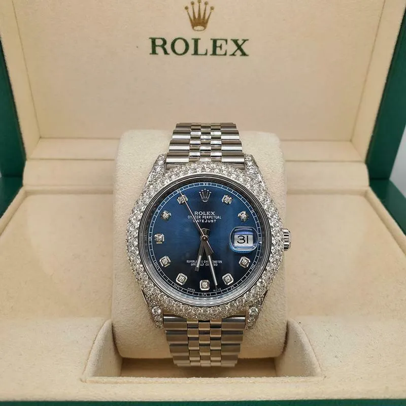 Rolex Datejust 41mm 126300 7.5ct Diamond Bezel/Lugs/Sides/Blue Dial  TFJ-142508769