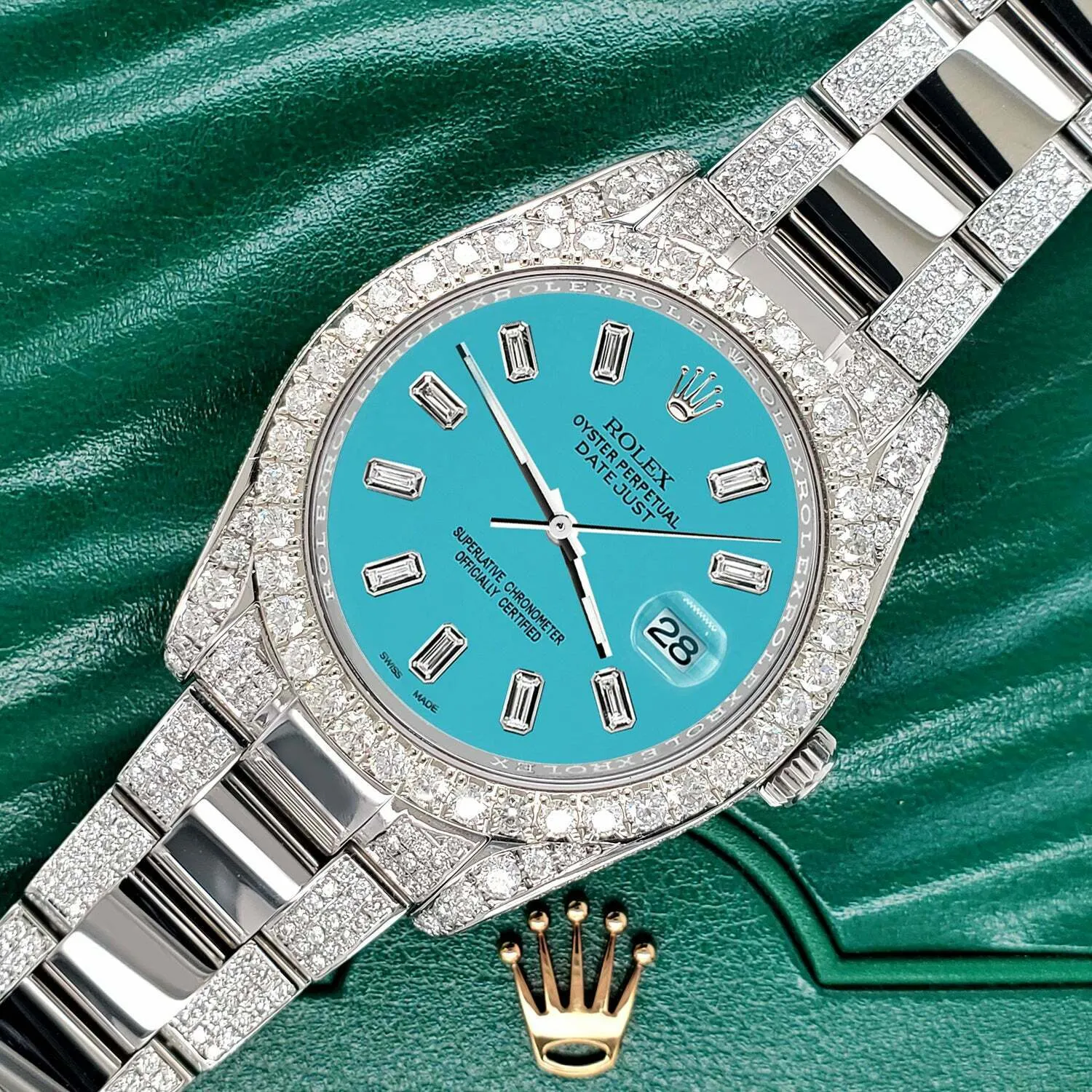 Rolex Datejust II 41mm 10.65CT Diamond Bezel/Case/Bracelet/Turquoise Baguette  TFJ-142508712