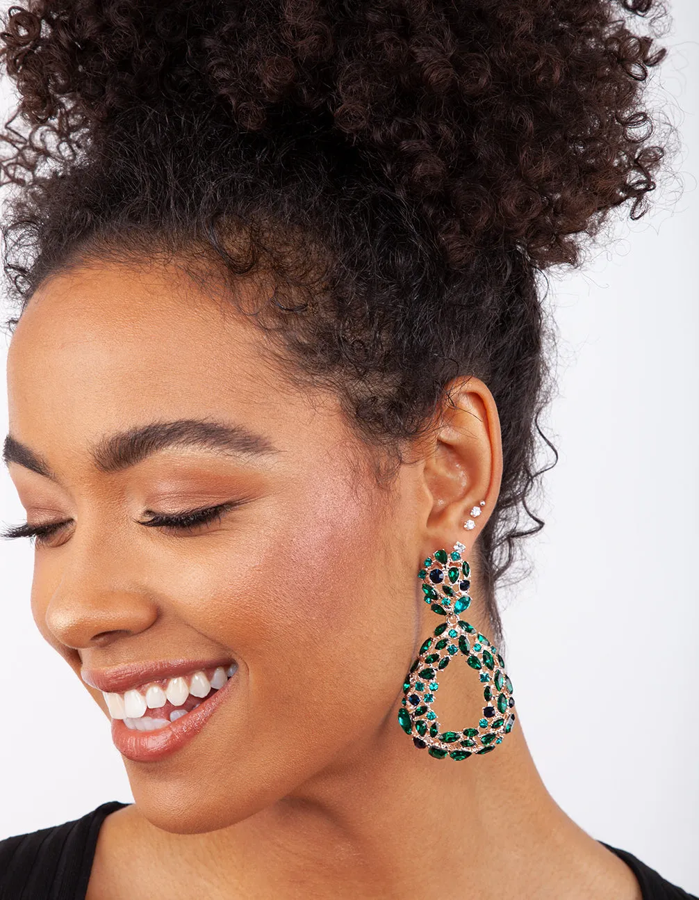 Rose Gold Green Gemstone Drop Earrings