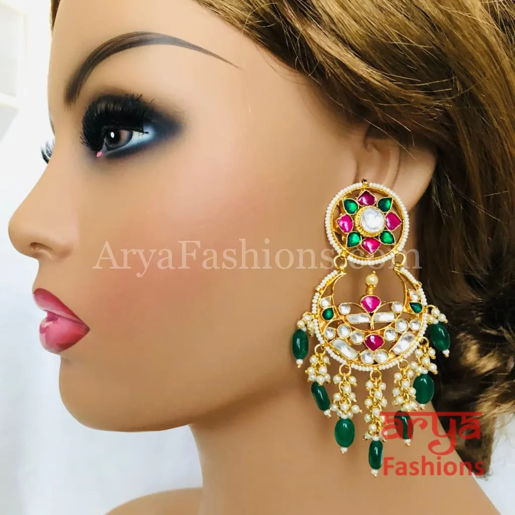 Saba Bridal Emerald Kundan Chandbali/ Pacchi Kundan Chandbali/ Bridal Earrings