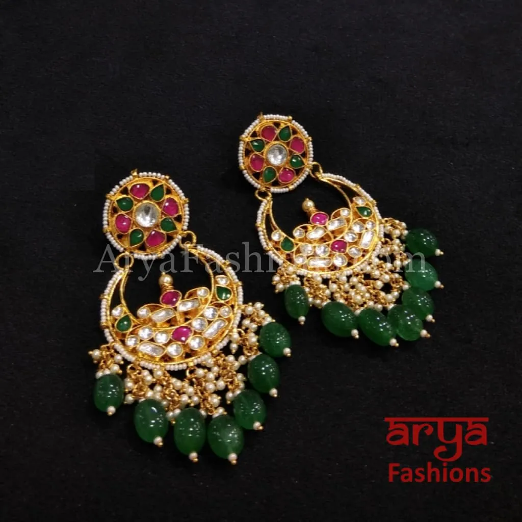 Saba Bridal Emerald Kundan Chandbali/ Pacchi Kundan Chandbali/ Bridal Earrings