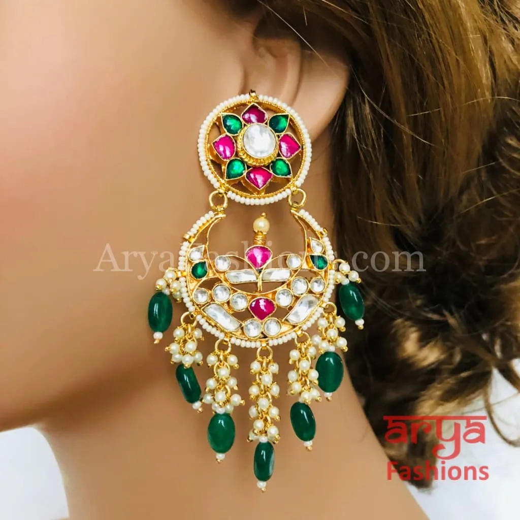 Saba Bridal Emerald Kundan Chandbali/ Pacchi Kundan Chandbali/ Bridal Earrings