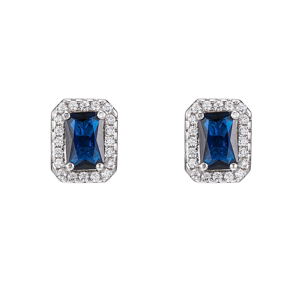 Sapphire and CZ Stud Earrings