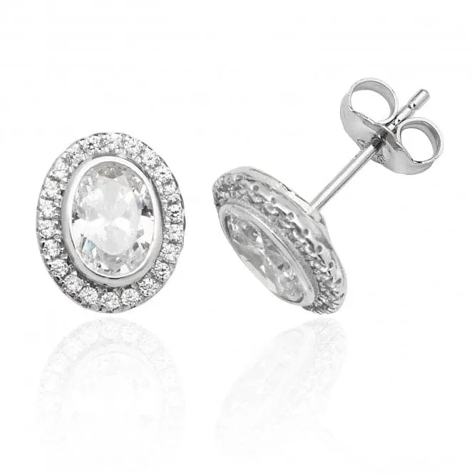 Silver & Co Halo Oval Cubic Zirconia Stud Earrings SEG0019CZ