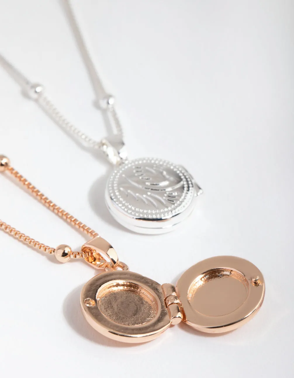 Silver & Rose Gold Plated Round Locket Necklace Set