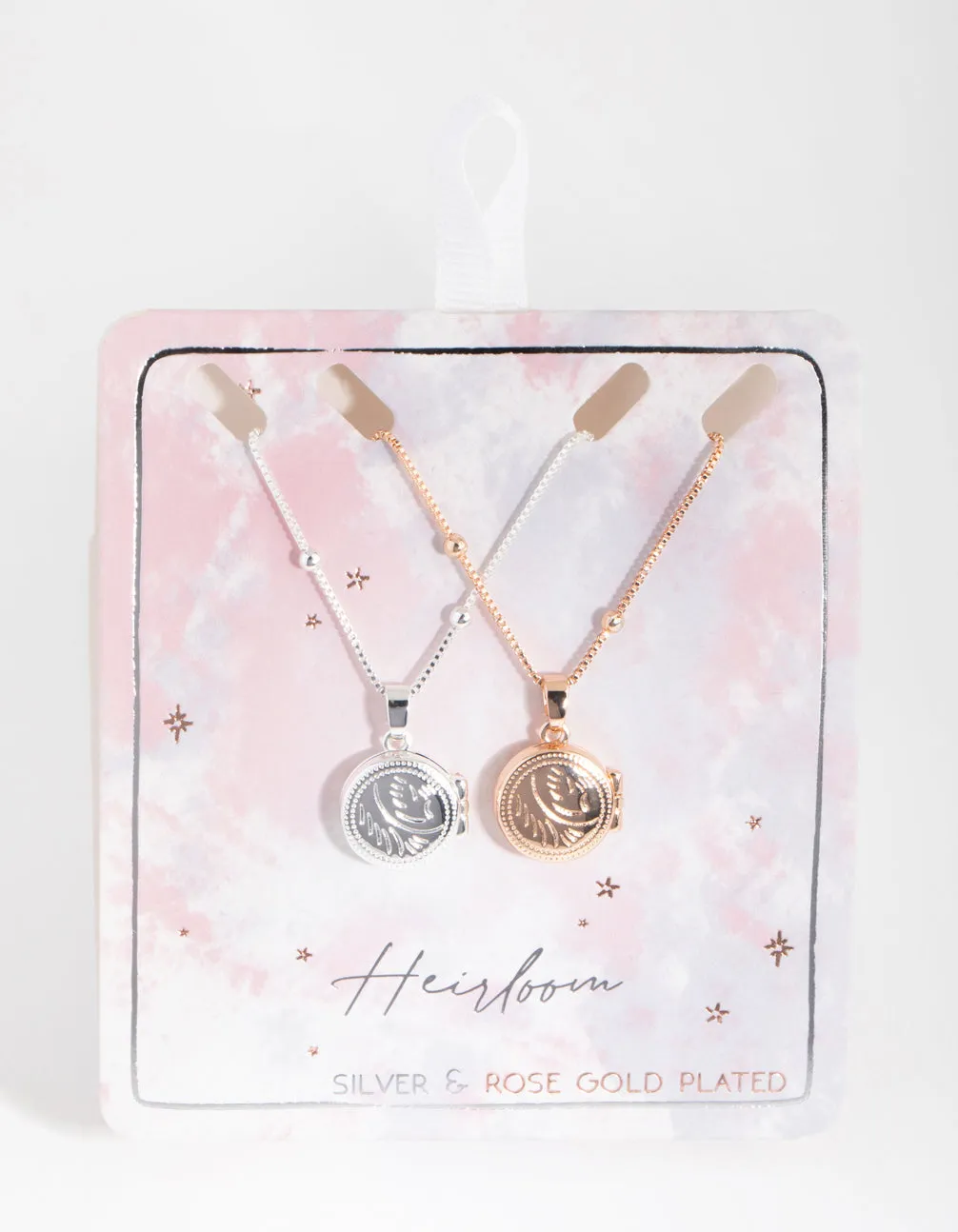 Silver & Rose Gold Plated Round Locket Necklace Set