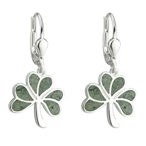 Silver Connemara Marble Shamrock Earrings