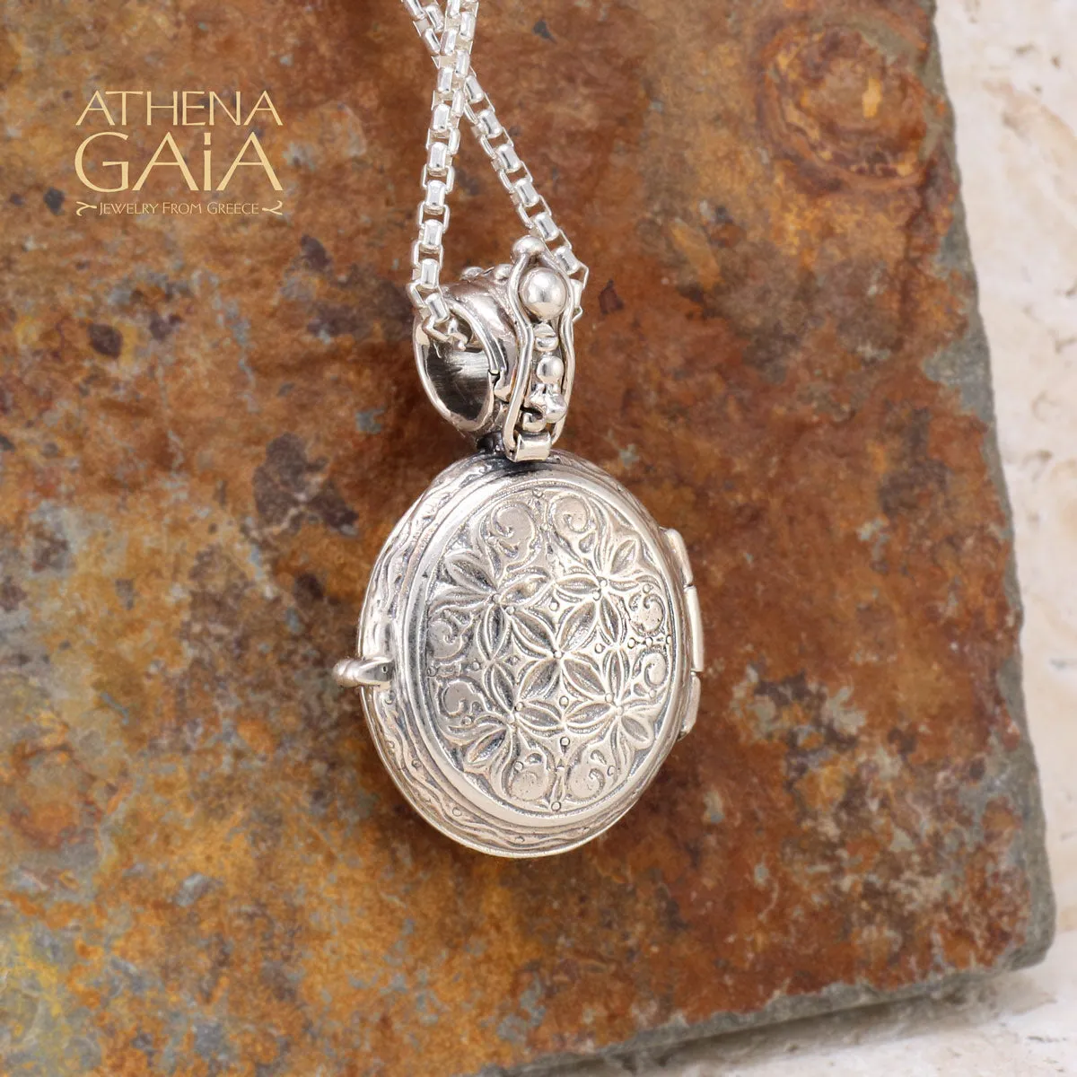 Silver Etched Floral Locket