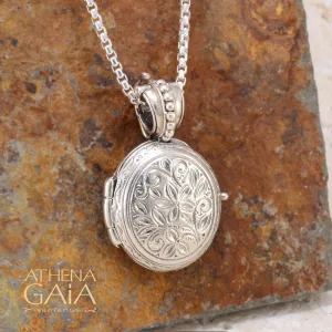 Silver Etched Floral Locket