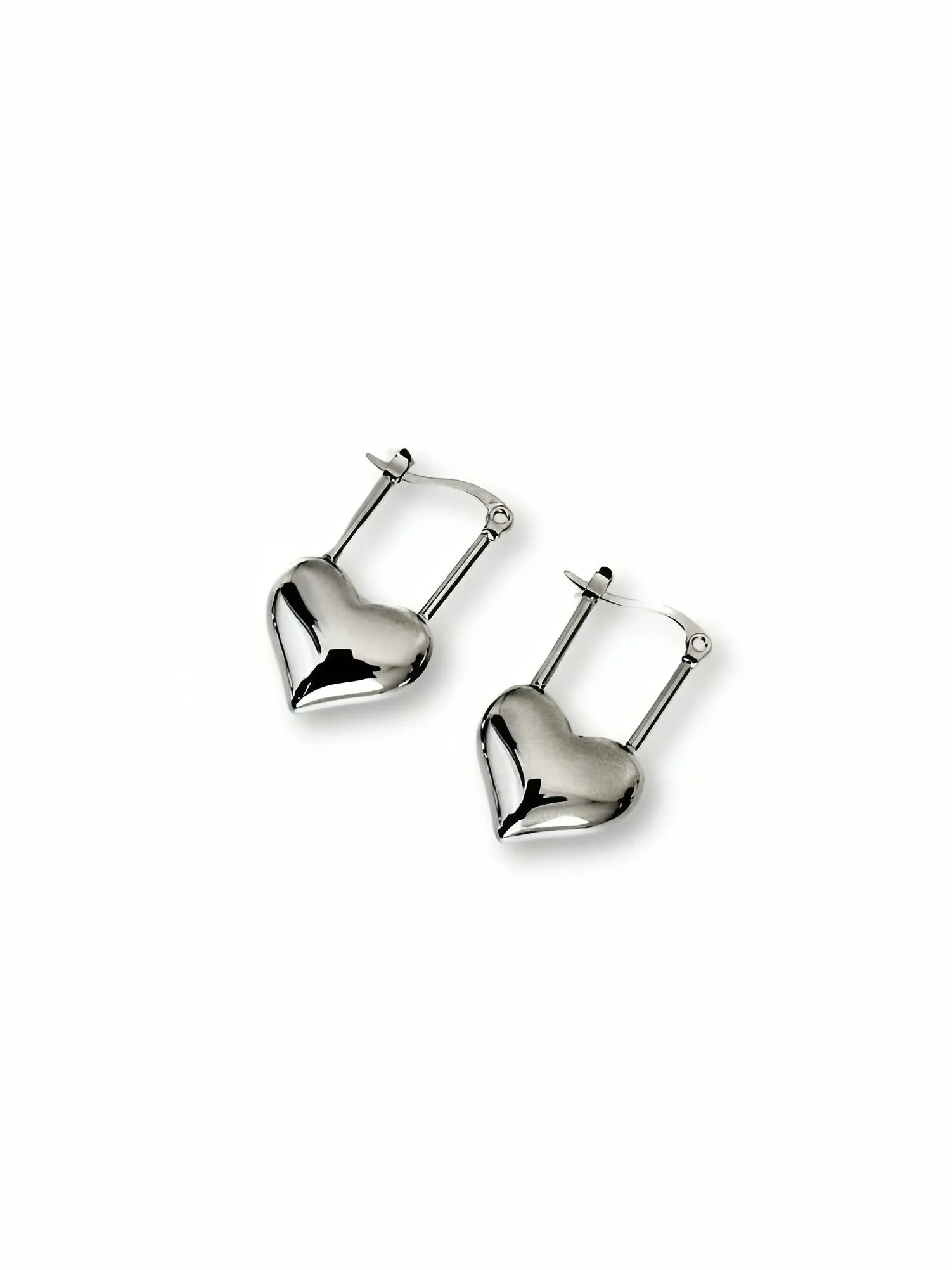 Silver Heart Lock Earrings