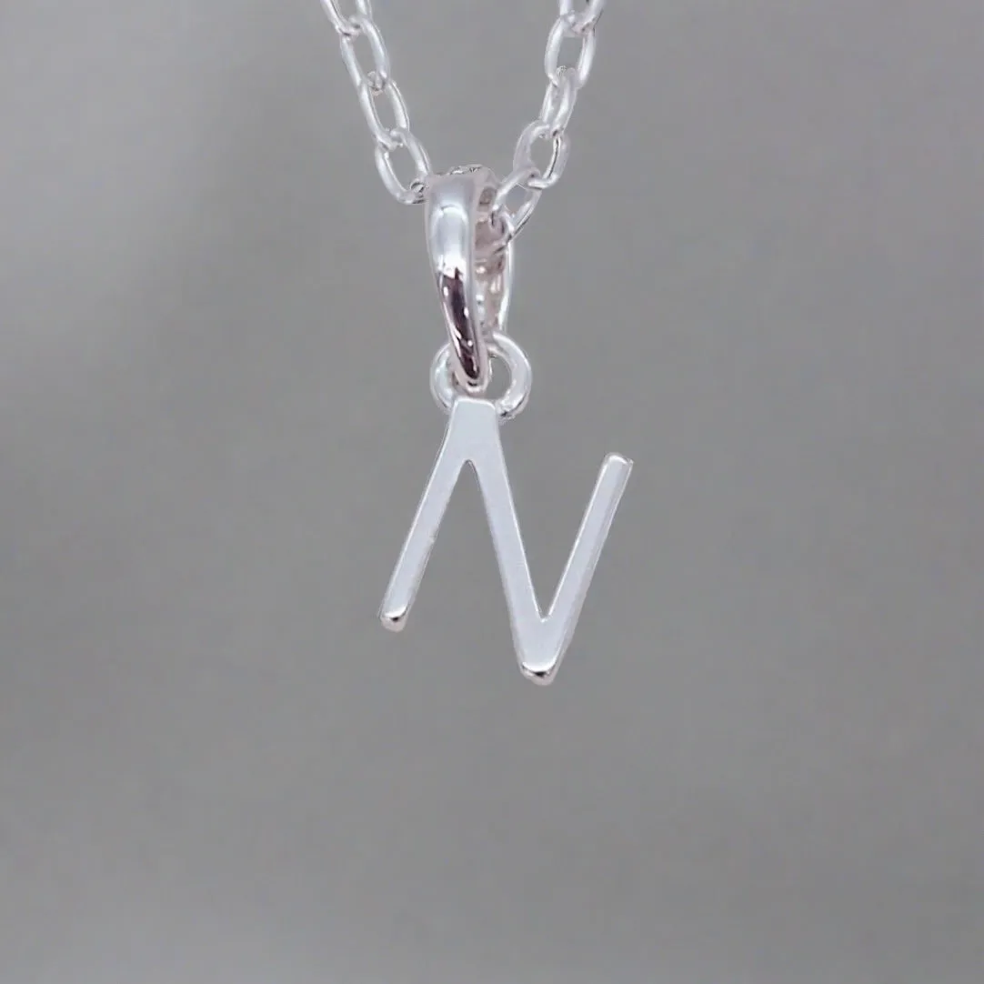 Silver Initial and March Aquamarine Birthstone Necklace