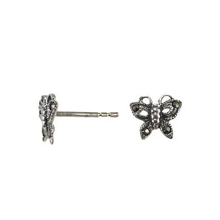 Silver Marcasite Butterfly Post Earrings