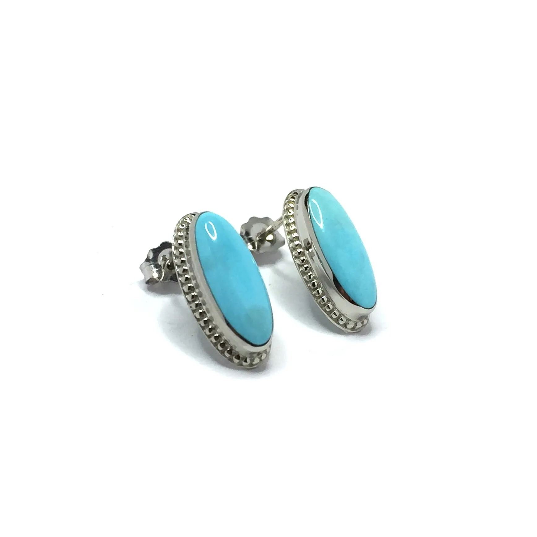 Sleeping Beauty Turquoise Oval Inlaid Earrings