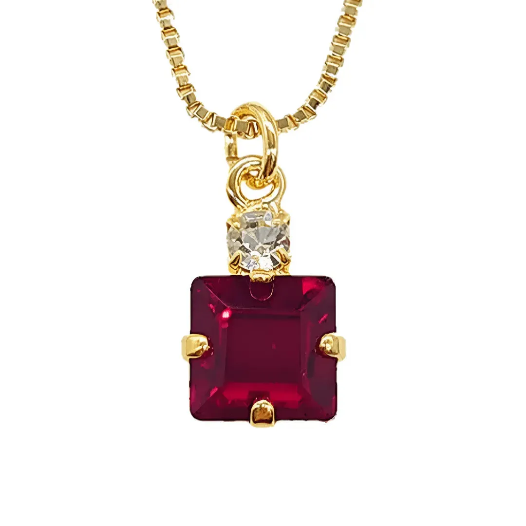 Small Swarovski Crystals Square Pendant With Gold Fittings