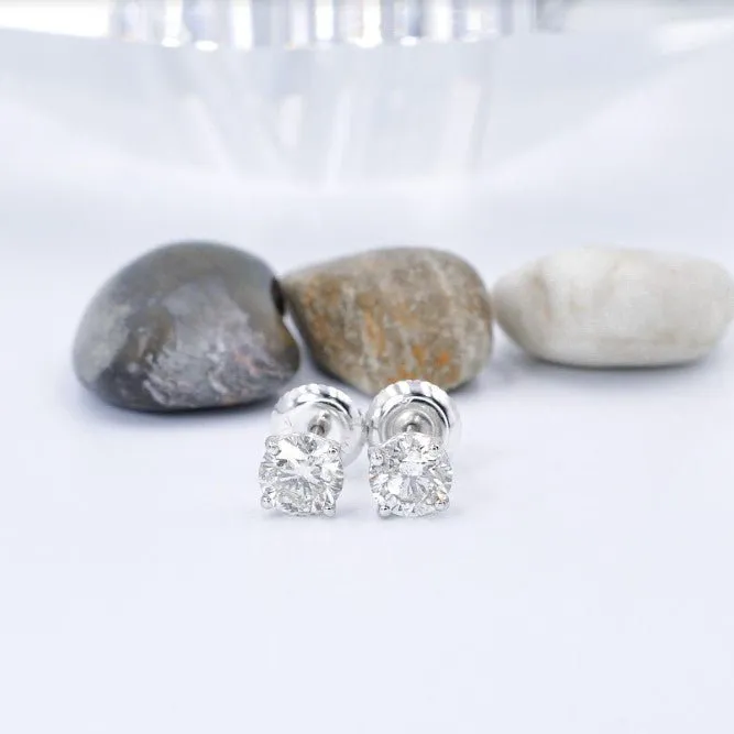 Special 1.10 CT Round Cut Diamond Stud Earrings in 14KT White Gold