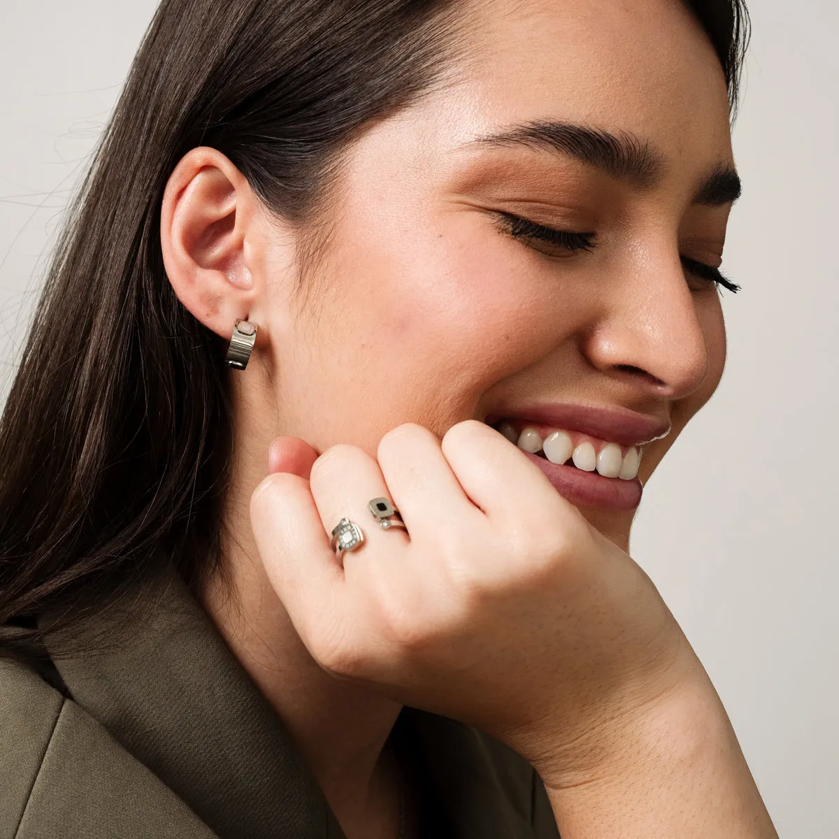 Square Monochrome Stud Earrings - Silver