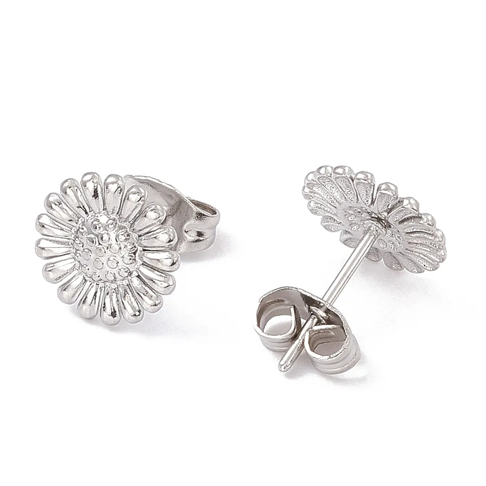 Stainless Steel Sunflower Stud Earrings