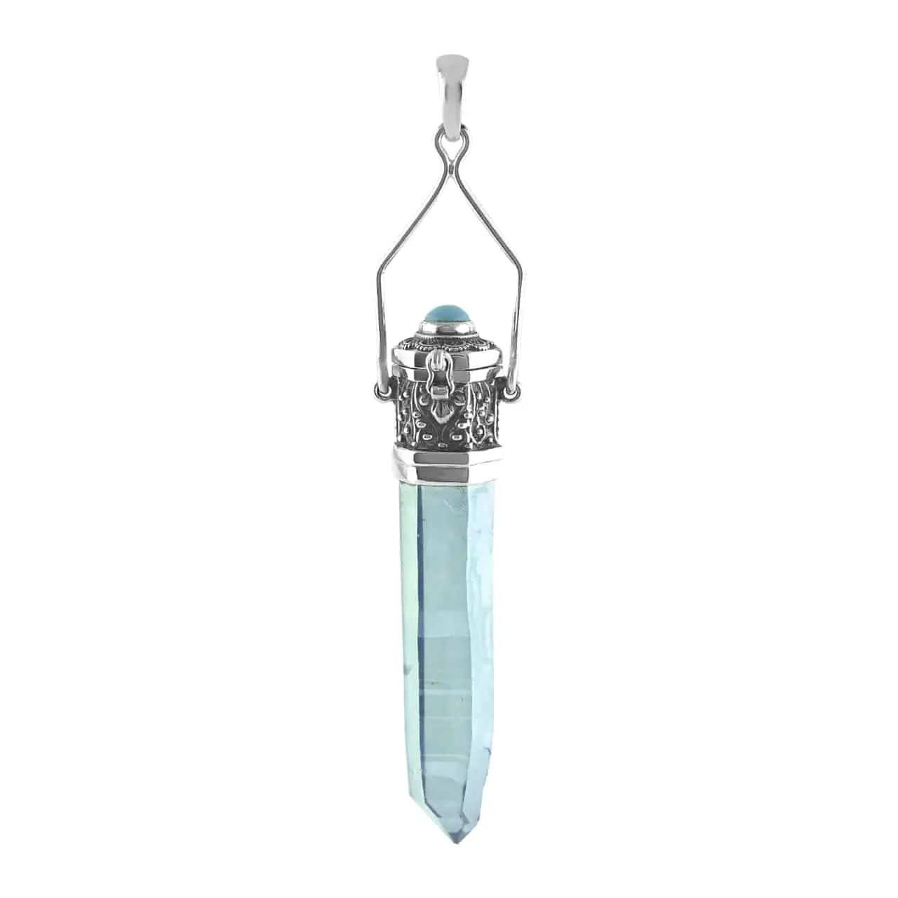 Starborn Aqua Aura Quartz Crystal Locket Pendant in Sterling Silver