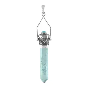 Starborn Aqua Aura Quartz Crystal Locket Pendant in Sterling Silver