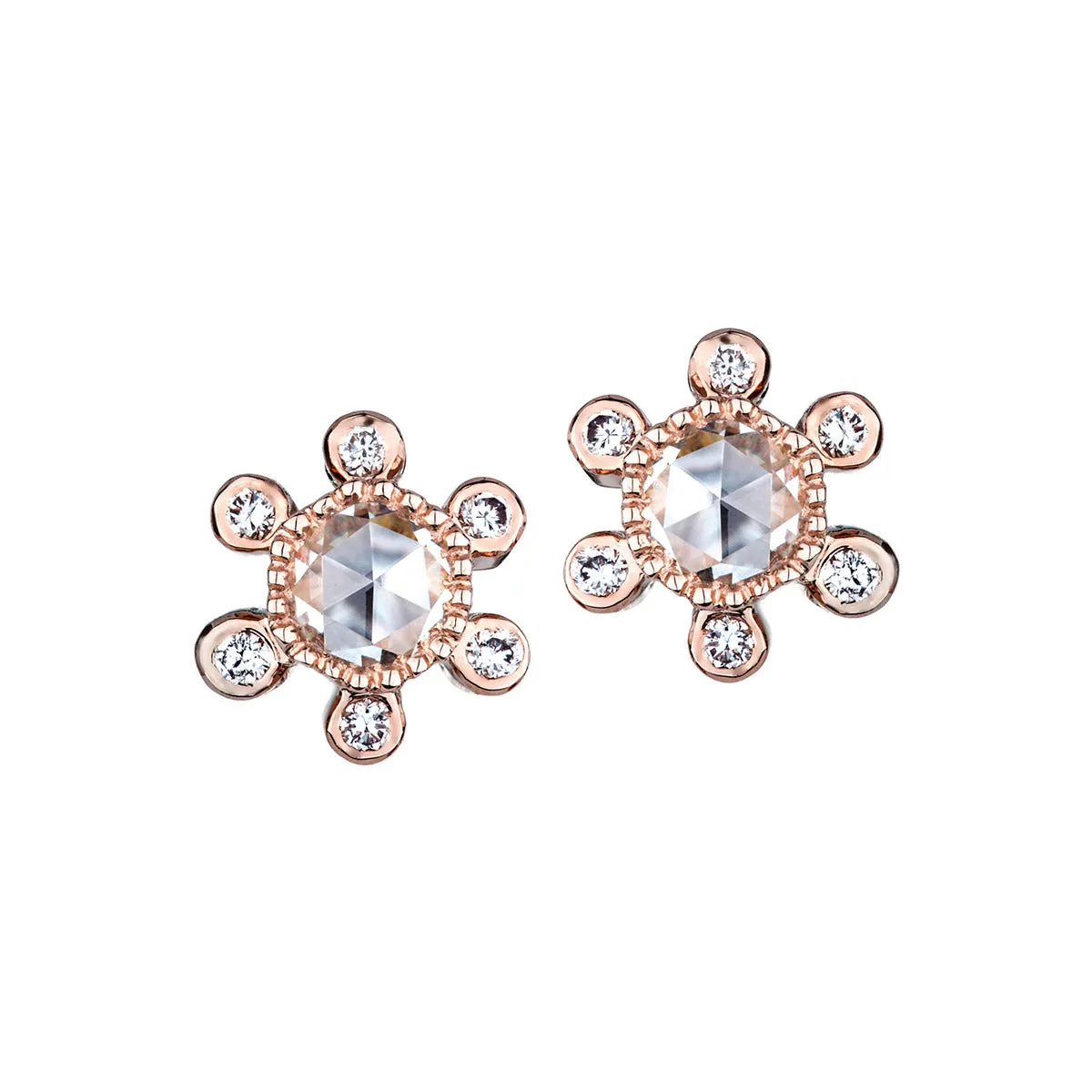 Starburst Rose Cut Diamond Stud Earrings