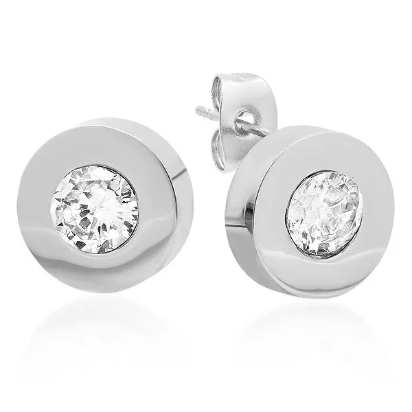 Steeltime Stainless Steel Stud Earrings With SW Stones