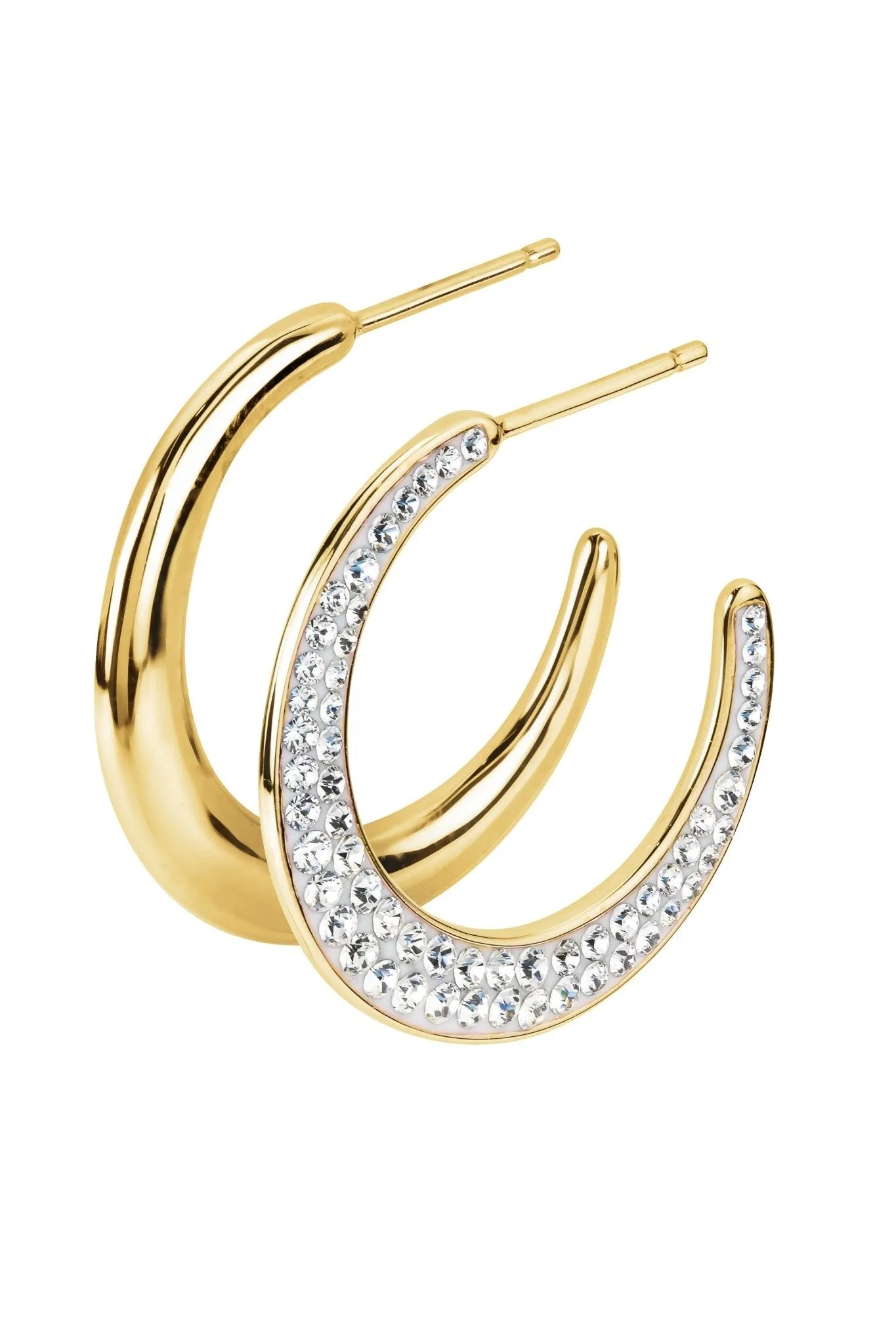 Sterling Silver Crystal Tapered Hoop Stud Earrings