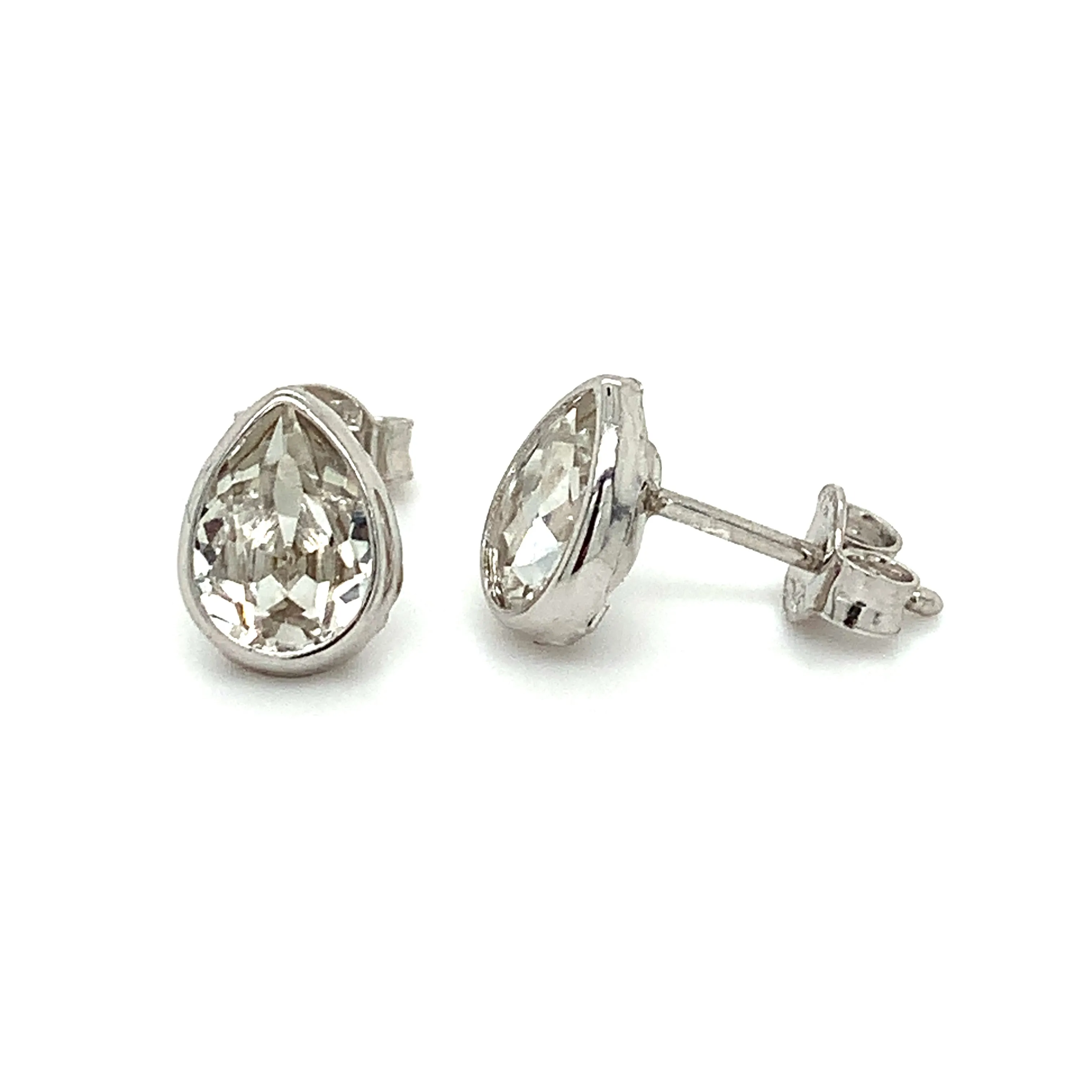 Sterling Silver Cz Pear Stud Earrings