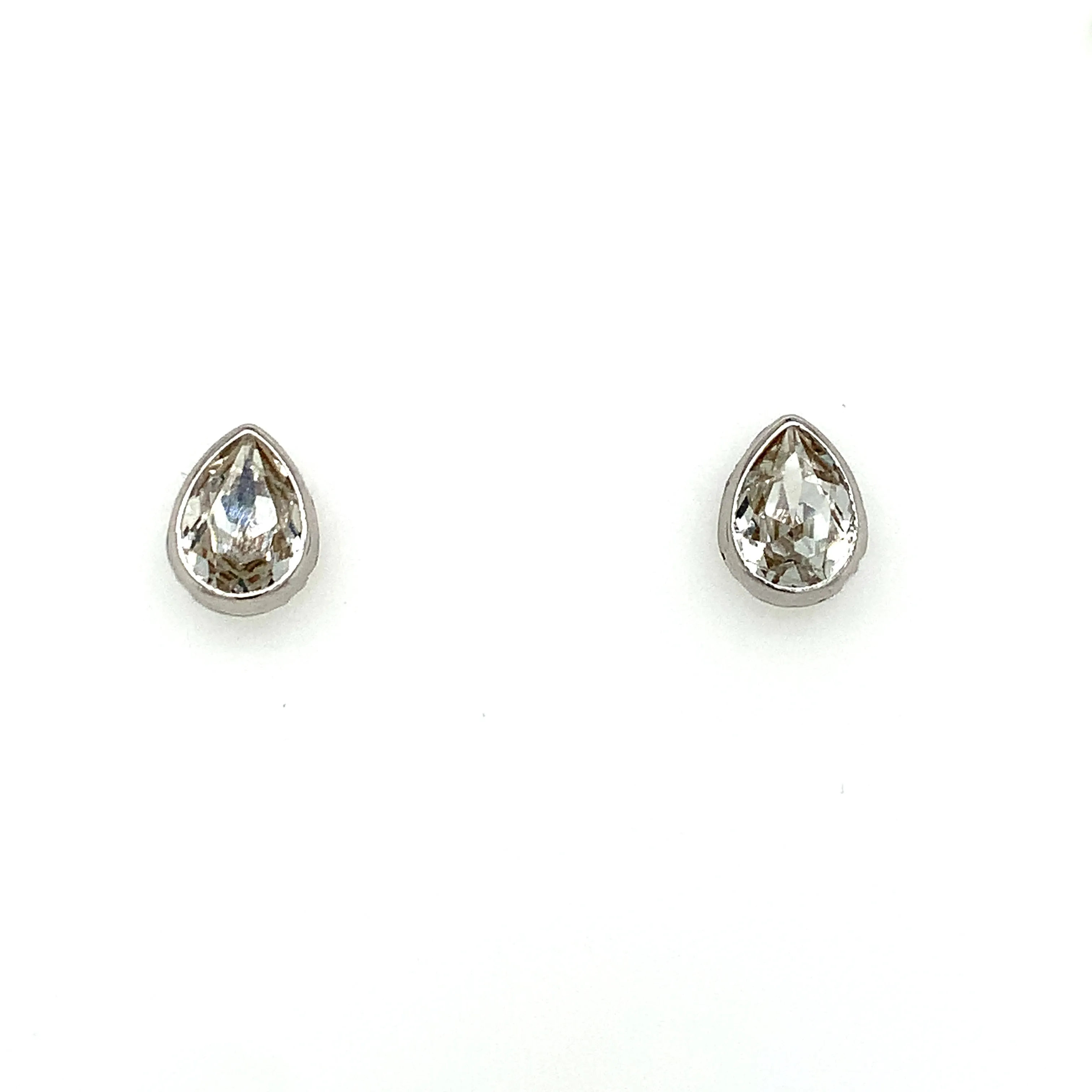 Sterling Silver Cz Pear Stud Earrings