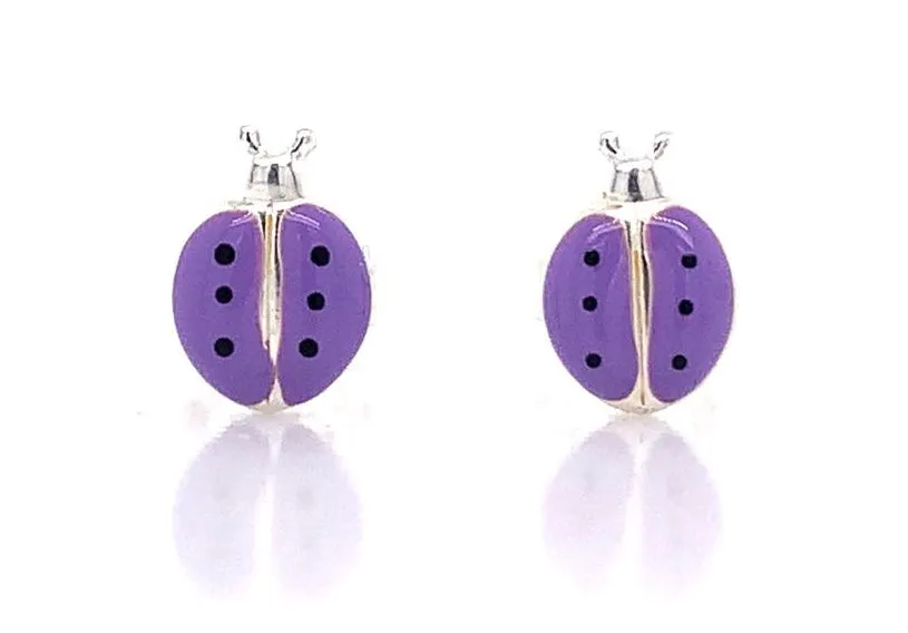 Sterling Silver Purple Ladybird Stud Earrings