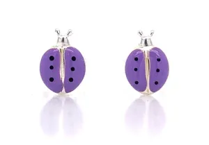 Sterling Silver Purple Ladybird Stud Earrings