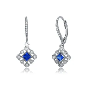 Sterling Silver Sapphire Cubic Zirconia Filigree Drop Earrings